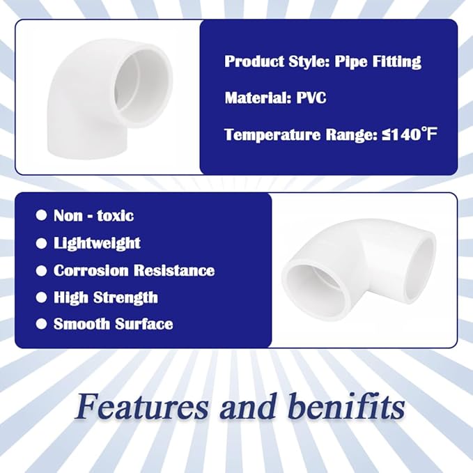 10PCS 1/2 Inch White PVC 90 Degree Elbow Adapter Pipe Fittings 2 Way Right Angle Pipe Corner Coupling Connectors for Sprinkler, Drip Irrigation System HE051-1/2