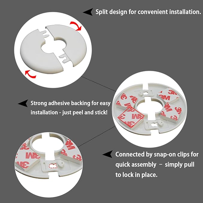 2 Pack Wall Split Flange for 2.52 Inch/64mm OD Pipe ABS Escutcheon Plate Self-Adhesive Round Plumbing Cover Plates for Water Pipe Faucet Decoration, White