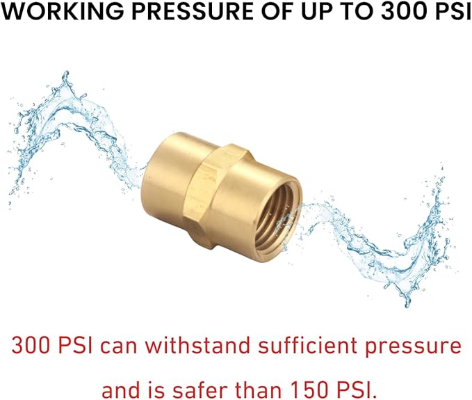 Brass Coupling 1/4 Inch NPT Female x 1/4 Inch NPT Female Hex Head Pipe Fitting, Pack of 10, Compressor connector 1/4 fnpt to 1/4 fnpt Coupler, Air Hose Adapter Brass Fittings