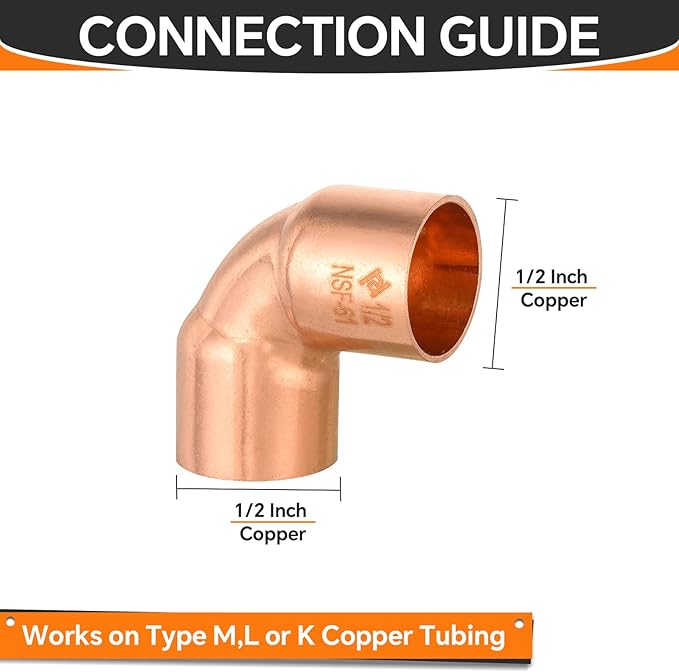 HeSun 150-Pack Copper Fittings, 1/2-Inch Short Radius 90-Degree Copper Elbow, C x C with Sweat Solder Connection