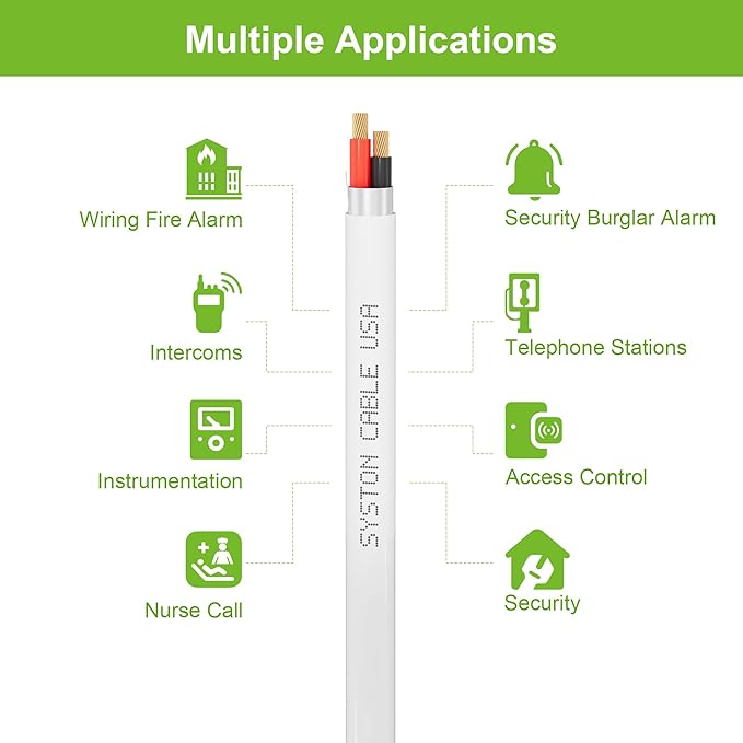 SYSTON 18/2 Fire Security Burglar Station Sound Alarm Control Cable Wire, Riser-Rated CMR/CL3R Shielded 100% Copper Stranded UL/ETL,UV Resistant RoHS for Indoor/Outdoor Low Voltage Applications Use