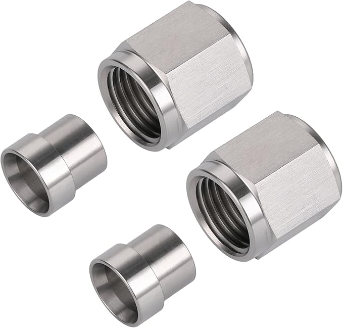 6AN Hardline Stainless Steel Tube Nut and Sleeve Fitting for 3/8" OD Tubing, 2 Sets