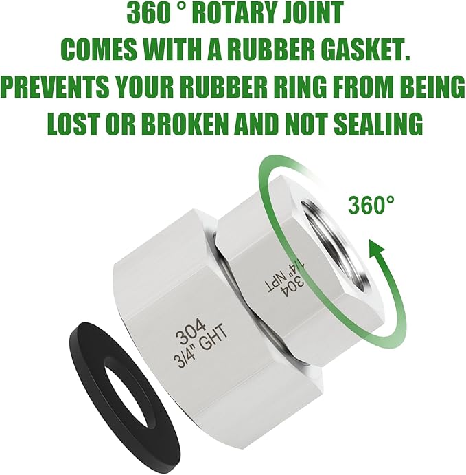 TAISHER 5PCS 304 Stainless Steel Garden Hose Adapter, 3/4" GHT Female x 1/4" NPT Female Garden Hose Connector with Washers