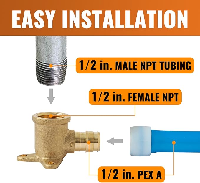 SUNGATOR 2 Pack PEX A Expansion 1/2" x 1/2" Female NPT Drop Ear Elbow, ASTM F1960 ONLY For Pex-A Tubing