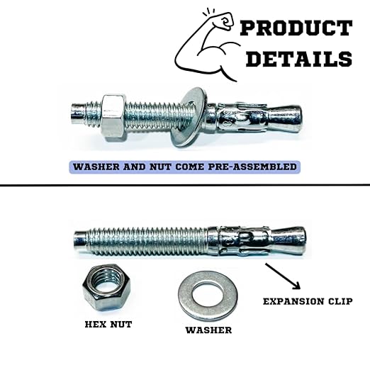 Zinc-Plated Steel Wedge Anchors, 3/8" X 2-1/4" - Heavy-Duty Mounting Bolts for Concrete - 50 Pack