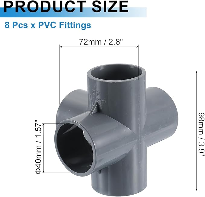uxcell 1-1/4" PVC Fittings, 4 Pcs 5 Way Elbow Connector Elbow PVC Furniture Fittings Corner Fitting for Water Supplies PVC Furniture DIY Shelf Greenhouse Tent Connection, Grey