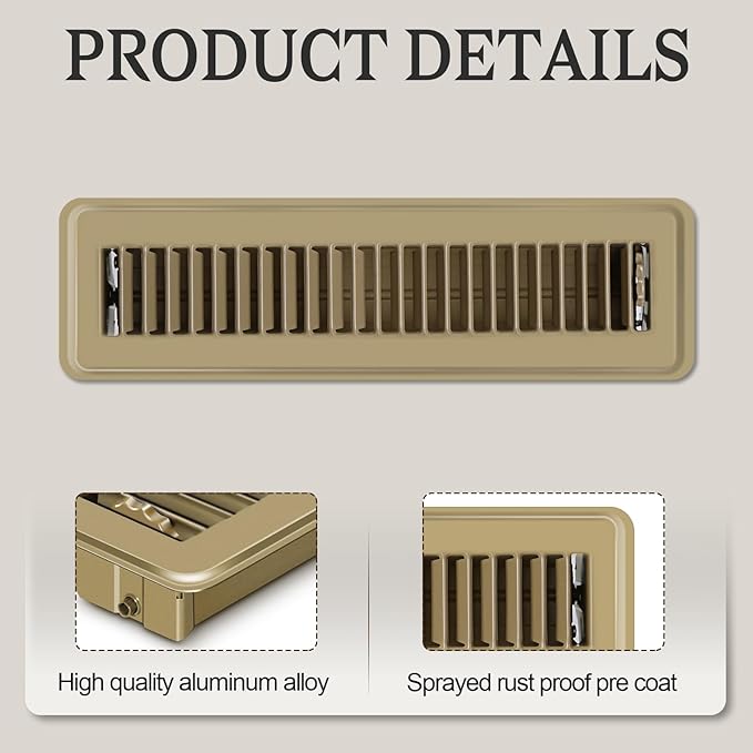 2 PCS Floor Vents Floor Registers 2x12 inch, Heavy Duty Metal Heat Air Vent Covers 2 X 12 with Rust Proof Finish for Home Office Wall Floor Registers Grilles & Vents (2, Brown, 2x12 Inches)