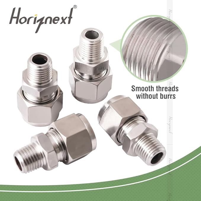 Stainless Steel 304 Compression Fitting to connect 1/4 inch OD tube x 1/4 NPT Male thread Coupler, for brass copper stainless steel tubing (2 pcs)