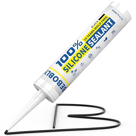 Black Silicone Caulk & Sealant, 100% Waterproof Silicone Caulking, Silicone Sealant Caulking for Kitchen, Bathroom, RV, Interior & Exterior Use, Shrink & Crack Proof, 10.2 FL. OZ/300ML, 1 Pack