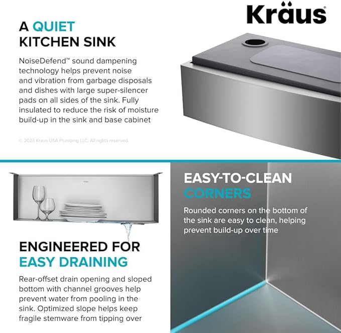 KRAUS Kore 33-Inch Farmhouse Workstation 16 Gauge Single Bowl Stainless Steel Kitchen Sink with Accessories, KWF210-33
