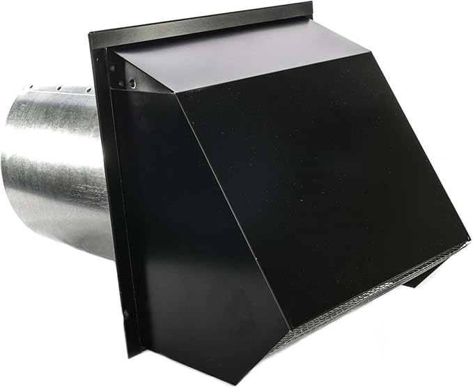 RDP Hooded Wall Vent with Screen and Damper (8 Inch, Black)