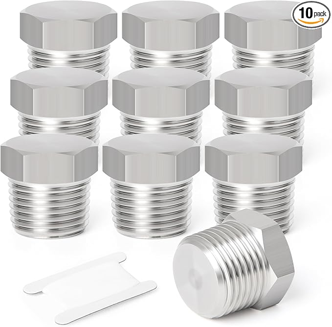 TAISHER 10PCS Stainless Steel Outer Hex Thread Socket Pipe Plug Fitting 1/4" NPT Male