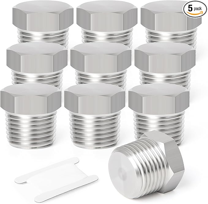 TAISHER 5PCS Stainless Steel Outer Hex Thread Socket Pipe Plug Fitting 3/8" NPT Male