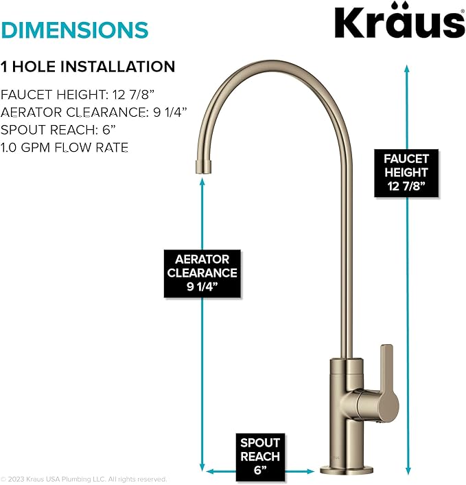 KRAUS Oletto Single Handle Drinking Water Filter Faucet for or Water Filtration System in Spot-Free Antique Champagne Bronze, FF-103SFACB