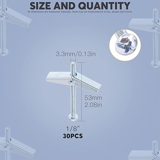 Hilitchi Molly and Toggle Bolt Zinc Plated Steel Philips Round Head Toggle Wing Nut Bolt (30Pcs 1/8 Inch)