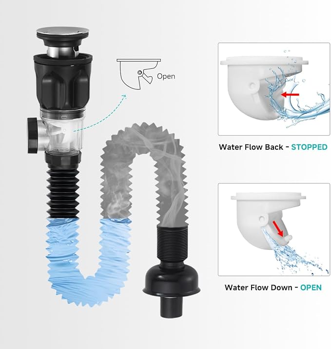 Flexible Sink Drain Pipe Kits,Adjustable Bathroom Sink P Trap with Overflow Fits 1-1/4",1-1/2"and 2" Drain Hole,Chrome
