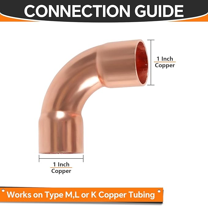 40-Pack HeSun Copper Fittings, 1-Inch Long Radius 90-Degree Copper Elbow, C x C with Sweat Solder Connection