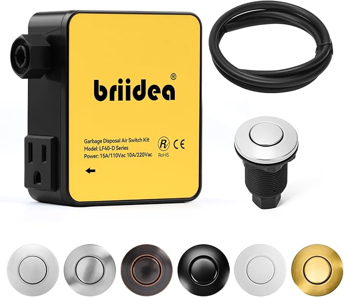 Garbage Disposal Air Switch Kit Sink Top Waste Disposal Stainless Steel Polished On/Off Air Button Food and Waste Disposals Part by Briidea, UL Listed