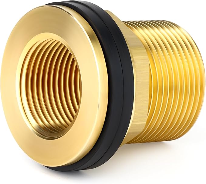 GASHER 1PCS Brass 1" Female 1-1/4" Male Bulkhead Tank Connector Adapter Fitting with Rubber Ring