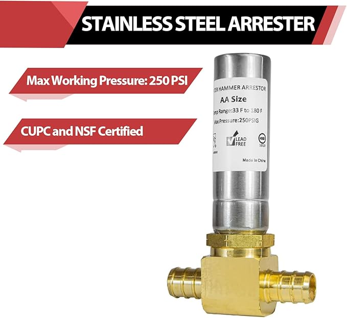 EFIELD MH-221 Pex Crimp Connection Tee Water Stainless Steel Hammer Arrestor (Stainless Steel Arrestor),(HAMMER011)