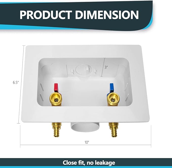 Washing Machine Connection Box, Center Drain, 1/2 Inch Pex Crimp Inlet x 3/4 Inch MHT Outlet, Laundry Washer Valve Box (Pack of 50)