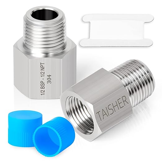 TAISHER 2PCS Forging of 304 Stainless Steel Fitting, Reducer Adapter, 1/2" NPT Male x 1/2" G Thread (BSP) Female