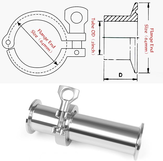 Tri Clamp Tube 2 Inch OD Sanitary Spool Length 6 Inch Clamp End OD 50.5mm 304 Stainless Steel Seamless Round Tubing