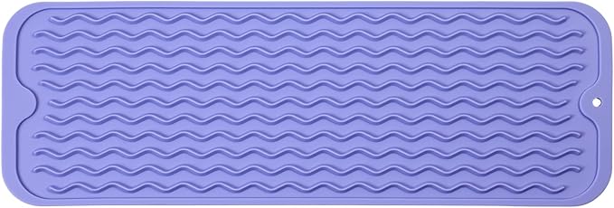 Silicone Dish Drying Mat for Multiple Usage,Easy clean,Eco-friendly,Heat-resistant Silicone Mat for Kitchen Counter,Sink,Bar,Bottle,or Cup Light Purple M 17 inches x 6 inches
