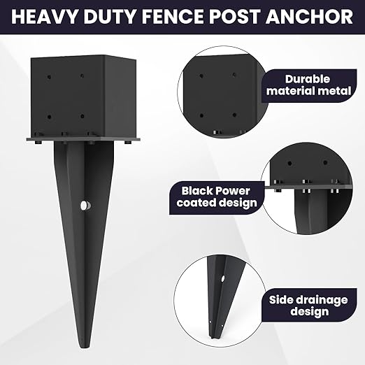1 Pcs 6"x6" Fence Post Anchor Ground Spike 22"(Actual 5.6"x5.6") Heavy Duty Metal Fence Post Anchor with Black Powder-Coated for Deck,Fence,Porch,Railing,Mailbox