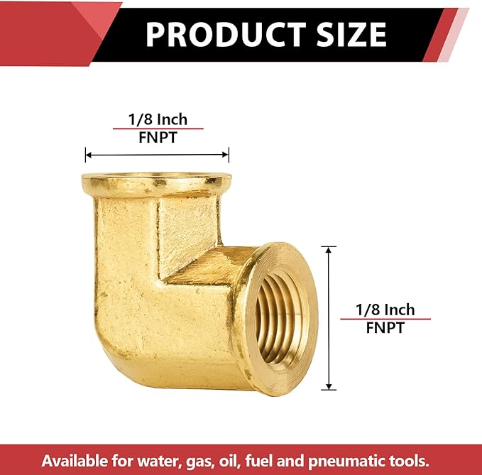 (Pack of 5) EFIELD 1/8" FNPT X1/8" FNPT 90 Degree Barstock Street Elbow, Female to Female Brass Pipe Fittings,(NPT106)