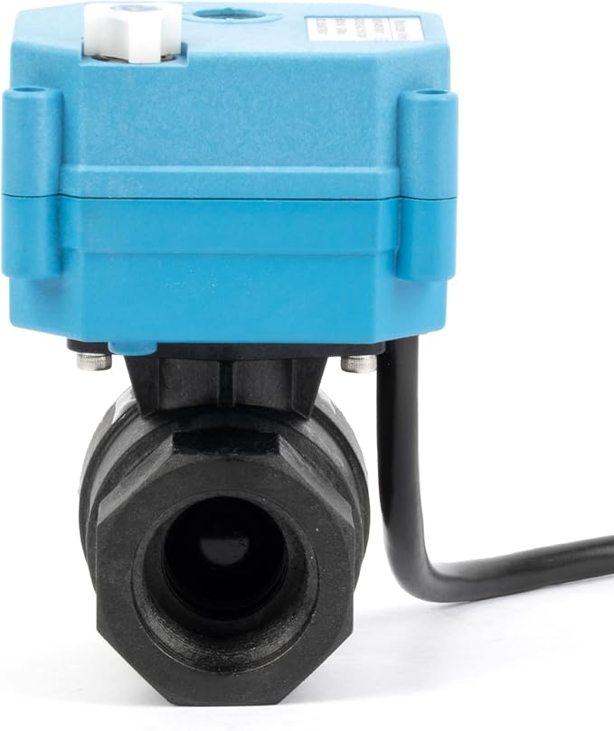 U.S. Solid 3/4” PPE Motorized Ball Valve with US Plug - Plastic Electrical Ball Valve, 2 Wire Auto Return, AC 110~230V, Normally Closed