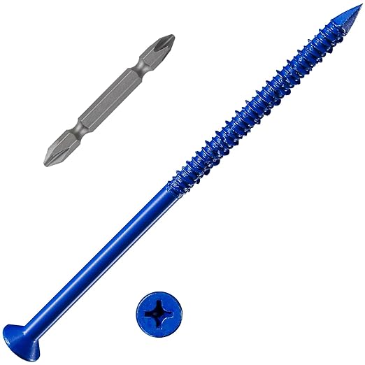 (30 PCS) 1/4''x5 Concrete Screw Anchor Blue Flat Head for Anchoring to Masonry, Block or Brick Stucco