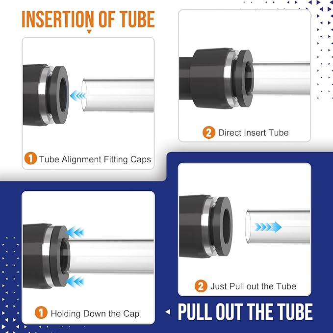 60pcs 1/4" Push to Connect Fittings, 1/4 inch OD Air Hose Tubing Air Line Fittings Pneumatic Quick Connects Kit (Tee, Straights, Elbows, Splitters,Plugs)
