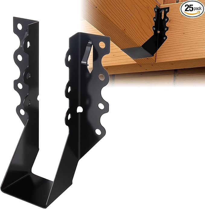 25 Pcs 2x6 Joist Hangers for Wood, 20 Gauge Black Powder Coating Face Mount Joist Hanger, Hurricane Tie Brackets for Deck, Floor, Ceiling, Roofs