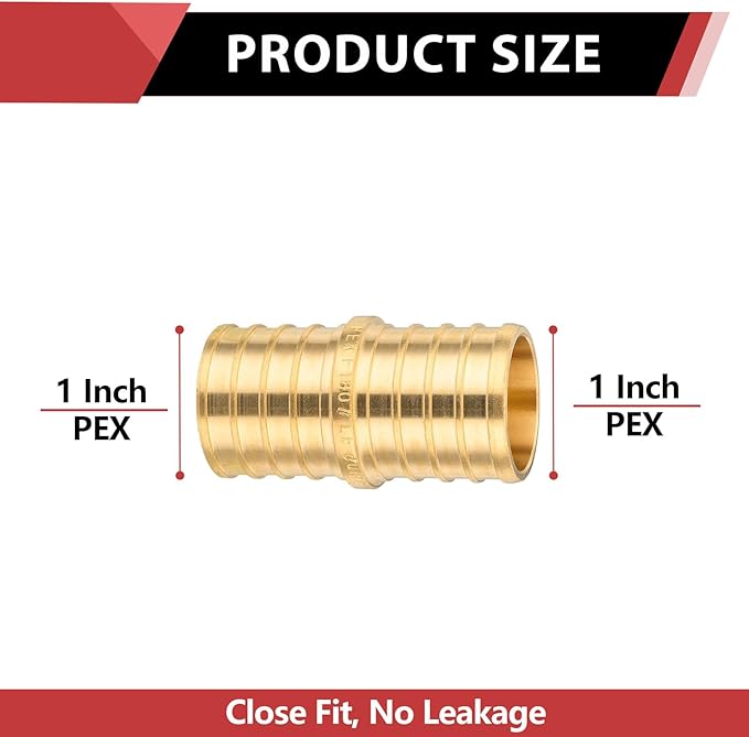 (Pack of 100) EFIELD Pex Barb Crimp Brass Fittings 1-Inch x 1-Inch Straight Couplings, ASTM F1807, UPC Certified (100),(PEX1807010-100PCS)