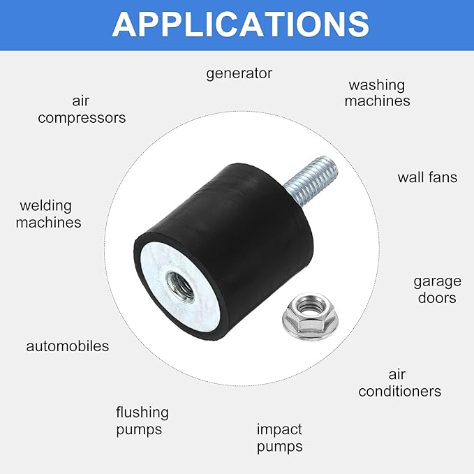 uxcell M6 Rubber Mounts, 1Pcs 25x25mm(DxH) Rubber Cylindrical Anti Vibration Isolator Shock Absorber with Lock Nut for Car Bobbin Generator Air Compressors