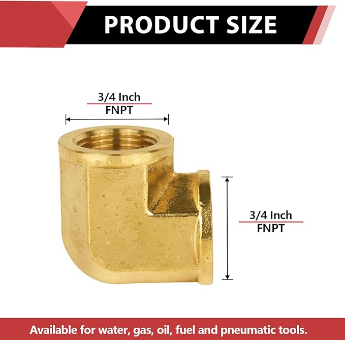 (Pack of 10) EFIELD 3/4" FNPT X3/4" FNPT 90 Degree Barstock Street Elbow, Female to Female Brass Pipe Fittings,(NPT117)