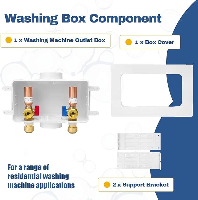 20-PACK GUOFIS Washing Machine Outlet Box with Center Drain,PEX Laundry Washer Box with Copper Water Hammer Arrestor (1/2"Push-fit Connection Inlet X 3/4"MHT Outlet)