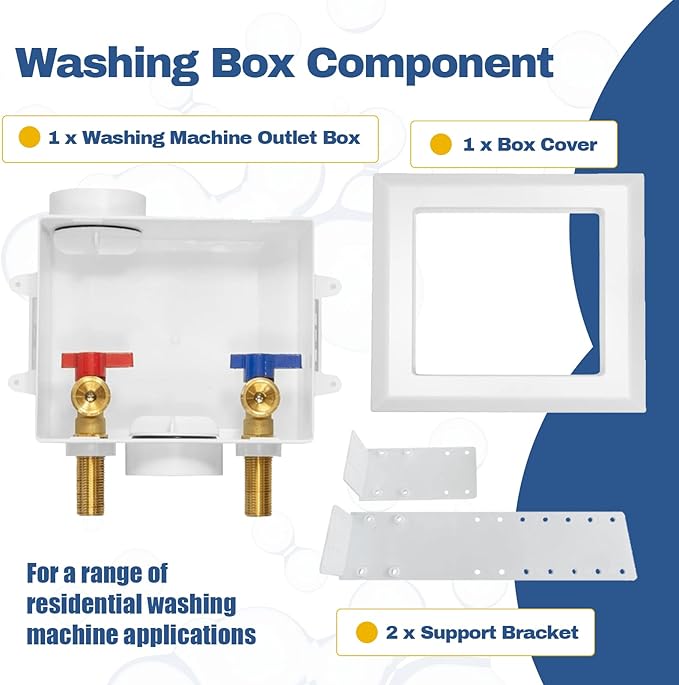 50-PACK GUOFIS Washing Machine Outlet Box, PEX Laundry Washer Box with Central and Side Drain Design(1/2"MIP Sweat Connection Inlet X 3/4"MHT Outlet)(WM001-50Pack)