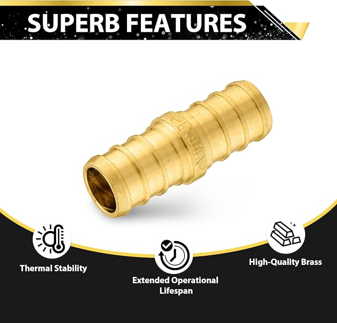 200-Pack Foskan 1/2 Inch PEX Straight Coupling,Brass Crimp Fittings for PEX Tubing Pipe