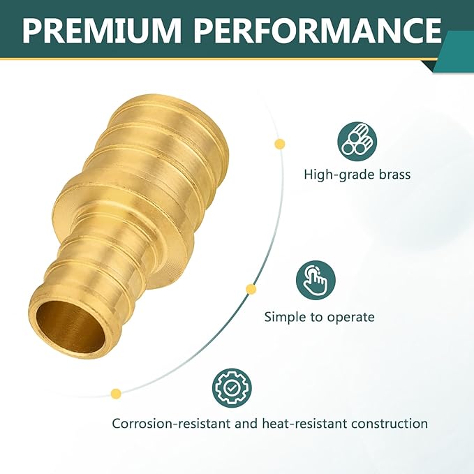100-Pack PEX Fittings Niikappu 1"x3/4" Pex Straight Coupling, Brass Crimp Pipe Fittings for PEX Pipes, ASTM F1807