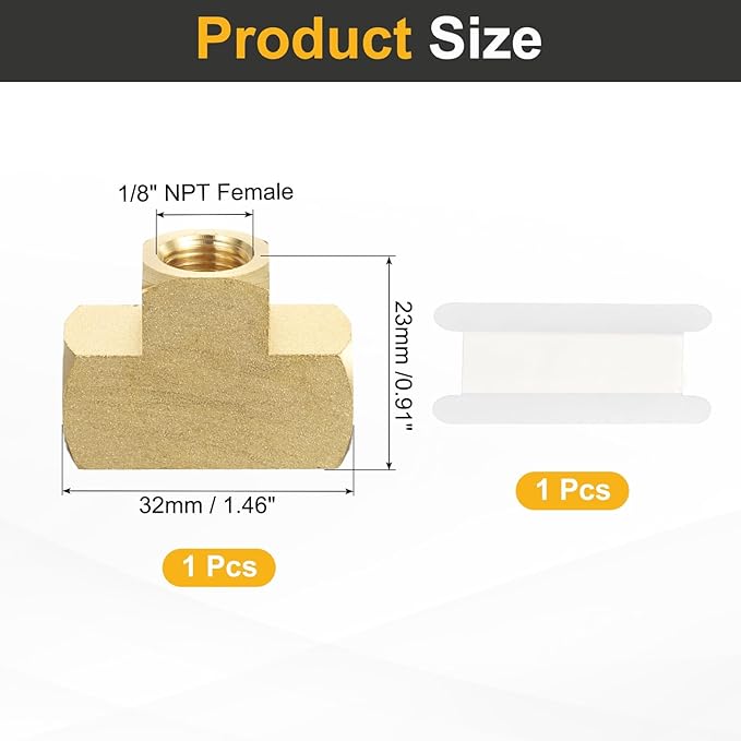 PATIKIL Brass Tee Fitting, 1Pcs 1/8" x 1/8" x 1/8" NPT Female Pipe 3 Way Forged Brass Barstock Street T-Fittings Pipe for Water Gas Refrigeration