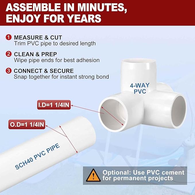 2Pcs 1 1/4" Elbow PVC Fitting, SCH40 4-Way Tee Furniture Grade PVC Pipe Fitting, DIY Corner Elbow Connector for Building Furniture, Greenhouse Frame Connection, Socket x Socket