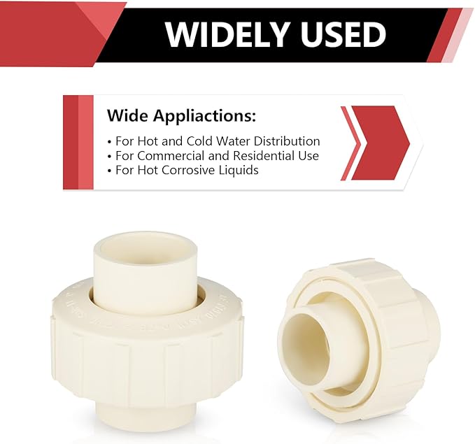 (100 Pack) EFIELD 1/2" Inch CPVC Slip Union, CTS x CTS Union Solvent Connection Fittings,(CPVC030-5-100PCS)
