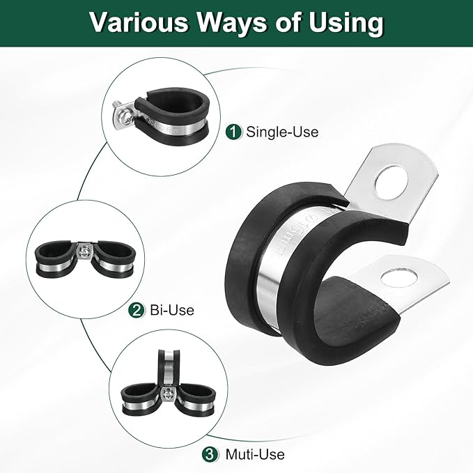 uxcell 5/8"(16mm) Cable Clamp, 304 Stainless Steel Rubber Cushioned Insulated R Shape Metal Clamp Tube Holder for Pipe Hose Wire Cord Installation 6Pcs