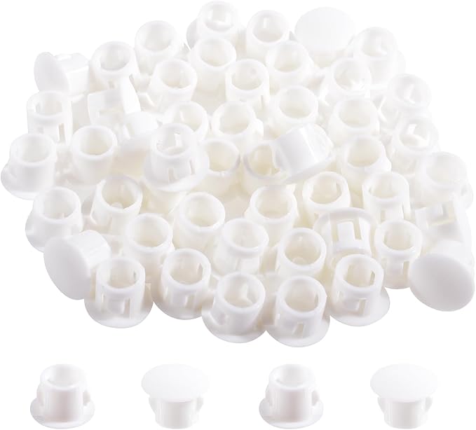 50 Pcs OD 0.236"(6mm) White Hole Knockout Locking Plugs,Plastic Nylon Round Drilling Hole Plugs,Flush Type Panel Round Snap in Fastener,Tube Fastener Cover for Furniture Insert End Caps