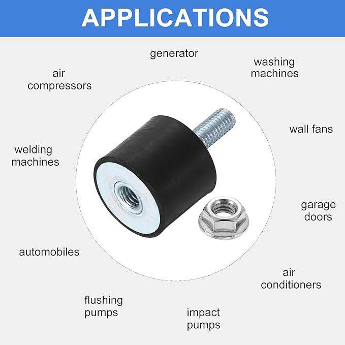 uxcell M8 Rubber Mounts, 4Pcs 30x25mm(DxH) Rubber Cylindrical Anti Vibration Isolator Shock Absorber with Lock Nut for Car Bobbin Generator Air Compressors