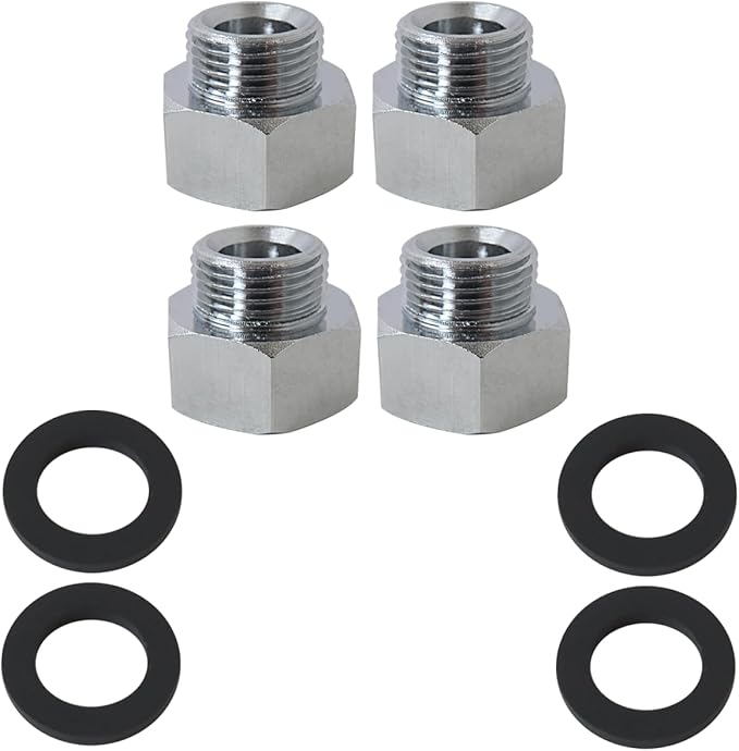 Upgraded 4 Pack 1/2 to 3/8 Water Hose Adapter Hose Pipe Compression Fitting, Stop Valve Adapter, Pipe Connector with Rubber Washer