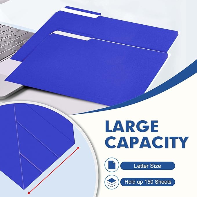 File Folder, PANDRI 120 Pack File Folder, 1/3 Cut Tab, Letter Size, Filing Folder for Office School Business, Royal Blue