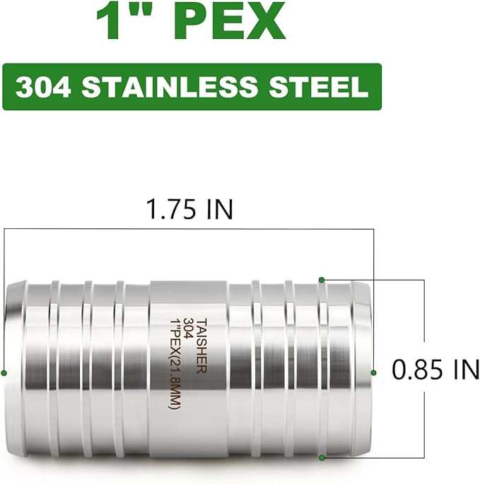 TAISHER 2PCS 304 Stainless Steel Pex Fittings, 1" Pex Coupling With 4PCS Hose Clamp For Pex Tubing Pipe
